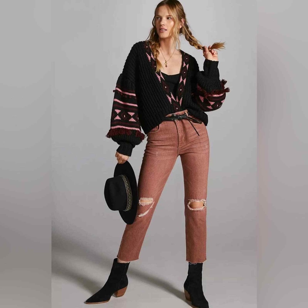 NWT Anthropologie X Pilcro Vintage Straight Jean destroyed rust red size 26